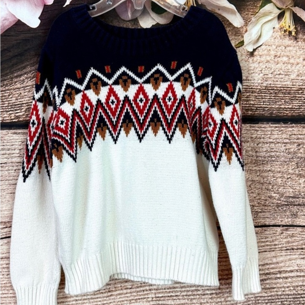 Old Navy Toddler Boys blue white gel printed Fair Isle knitted sweater